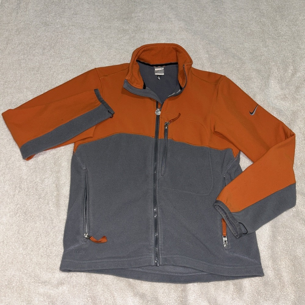 Men's Nike Fit Therma Flull Zip 1/2 Fleece‎ Jacket Orange Small Athletic Running